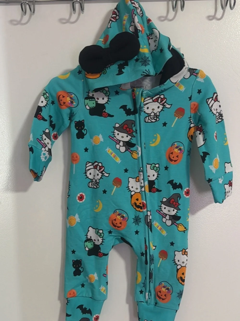 Hello Kitty Bamboo Teal Halloween Toddler One-Piece Zipper Hooded Jumpsuit